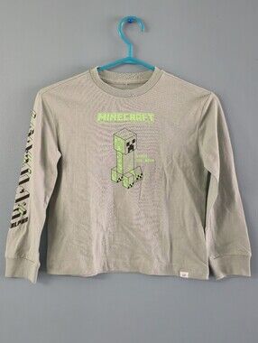 GAP Kids Long-Sleeve Tee with Neon Green Minecraft Creeper (Sm 6-7)